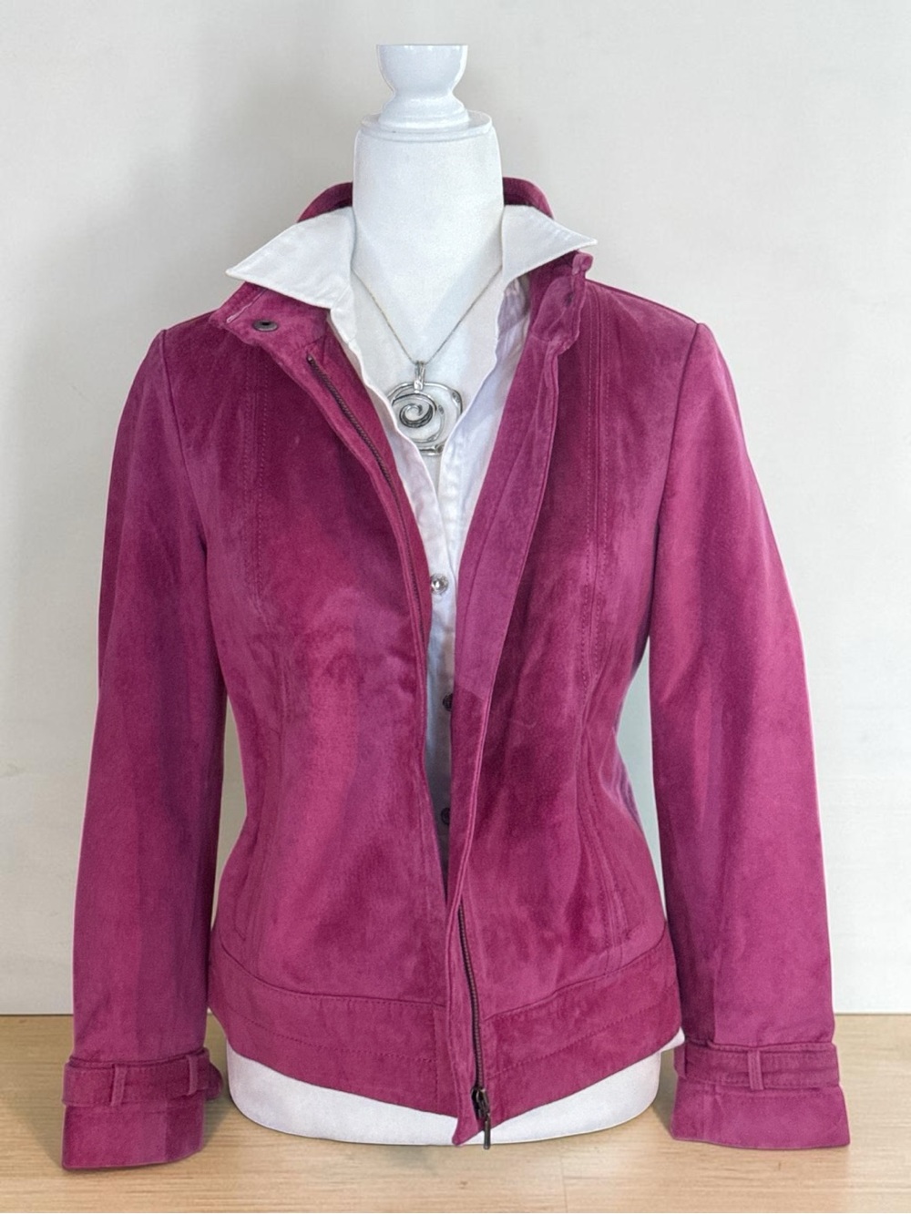 Alfani Magenta Suede Zip Front Jacket Y2K 90s Women’s S petite